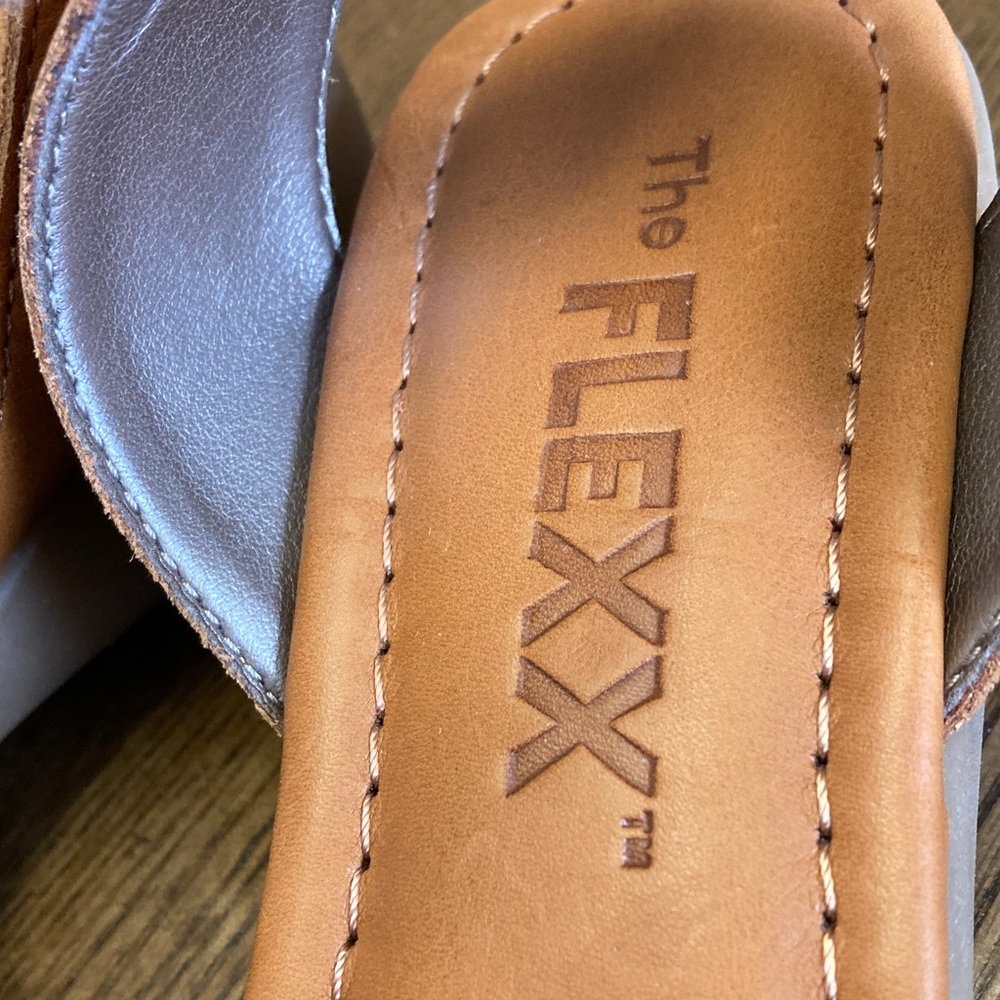 THE FLEXX Tan/Cognac Leather Ankle-Strap Wedge Sandals - Picture 2 of 9